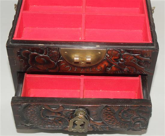A Chinese rosewood and painted alabaster box, 19th century, length 35cm, width 23cm